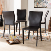 Baxton Studio 19A17-Dark Brown-DC Heidi Modern and Contemporary Dark Brown Faux Leather Upholstered 4-Piece Dining Chair Set